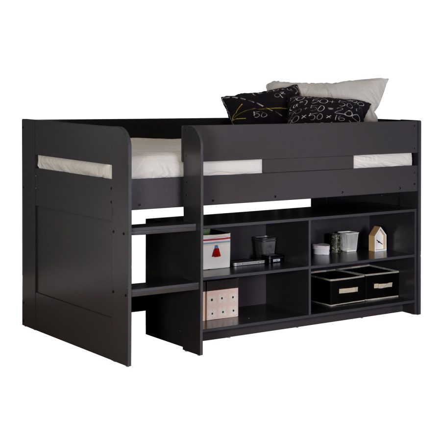 GRADE A1 - YoYo Dark Grey Mid Sleeper Bed with Shelving Unit