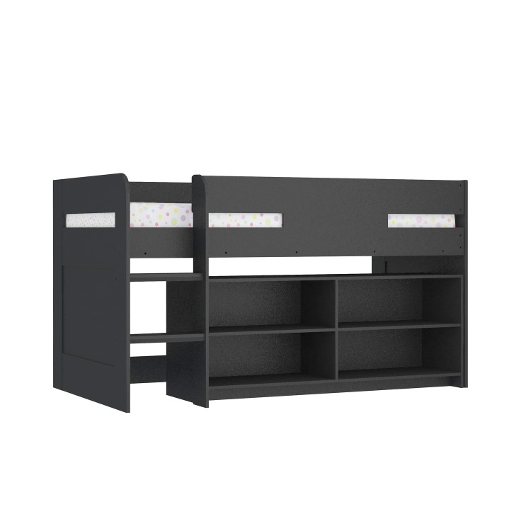 YoYo Dark Grey Mid Sleeper Bed with Shelving Unit