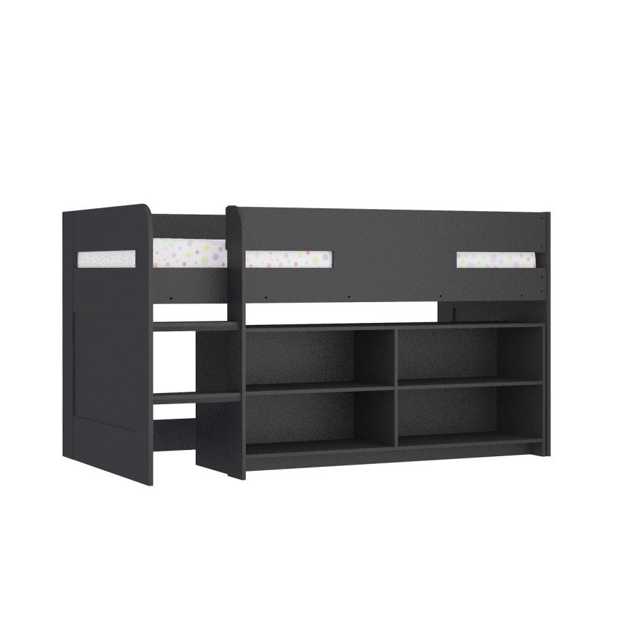 GRADE A1 - YoYo Dark Grey Mid Sleeper Bed with Shelving Unit