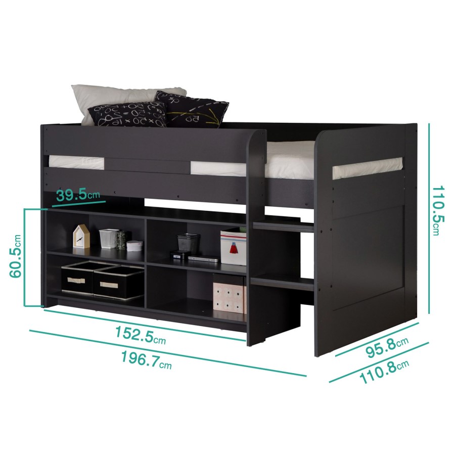 GRADE A1 - YoYo Dark Grey Mid Sleeper Bed with Shelving Unit