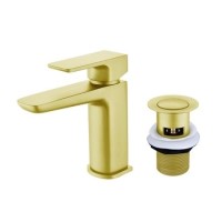 Brushed Brass Cloakroom Mono Basin Mixer Tap With Waste - Zana Brushed Brass Cloakroom Mono Basin Mixer Tap With Waste - Zana