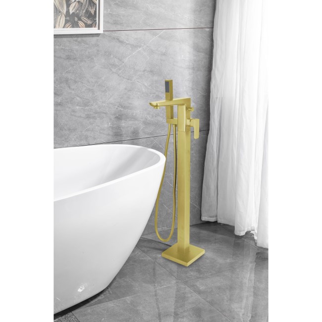 Brushed Brass Freestanding Bath Shower Mixer Tap - Zana