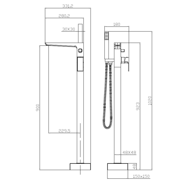 Brushed Brass Freestanding Bath Shower Mixer Tap - Zana