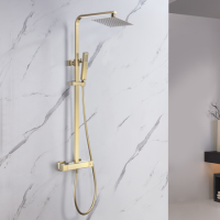 Brushed Brass Thermostatic Mixer Shower with Square Overhead & Hand Shower - Zana