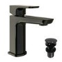 Black Chrome Mono Basin Mixer Tap with Slotted Basin Waste - Zana