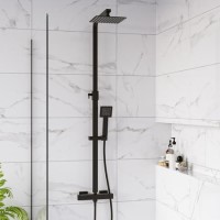 Black Thermostatic Bar Mixer Shower Set with Slide Rail Kit &  Hand Shower - Zana