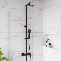 Black Thermostatic Mixer Shower with Square Overhead & Hand Shower - Zana