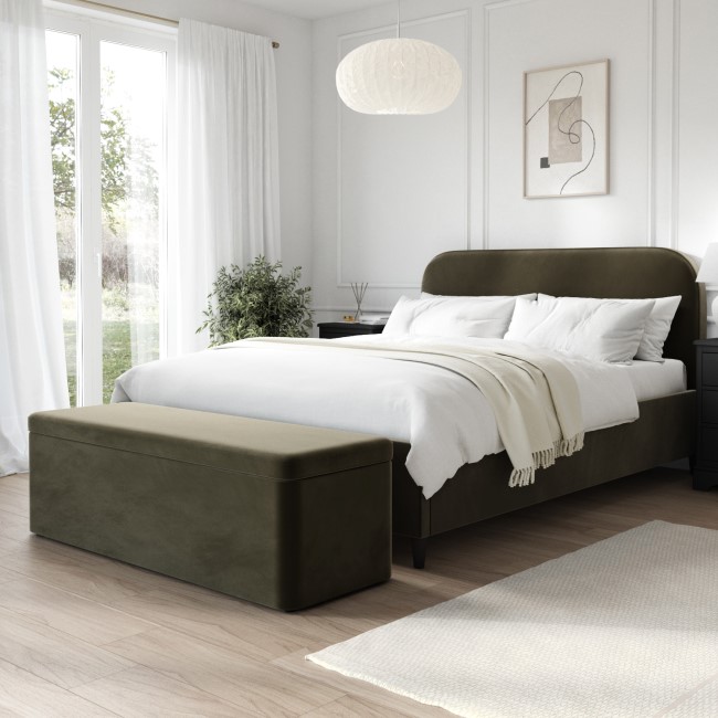 Khaki Green Velvet King Size Bed Frame - Zara