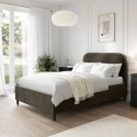 A1/ZAR001SD ONLY OPENED - Khaki Green Velvet Upholstered Small Double Bed Frame with Curved Headboard - Zara