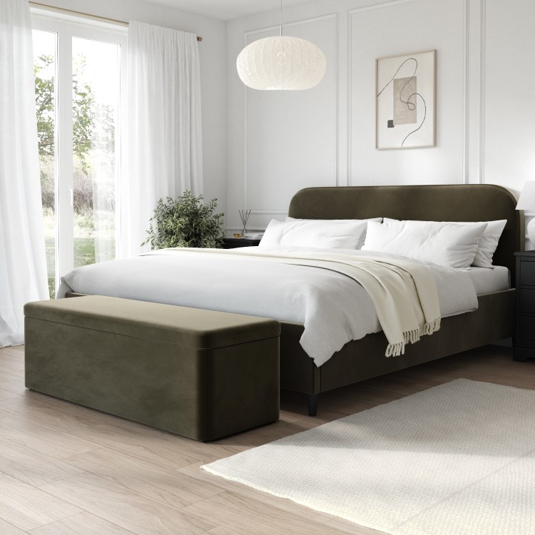 ONLY OPENED - Khaki Green Velvet Super King Bed Frame - Zara