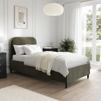 Khaki Green Velvet Single Bed Frame - Zara