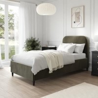 Khaki Green Velvet Single Bed Frame - Zara