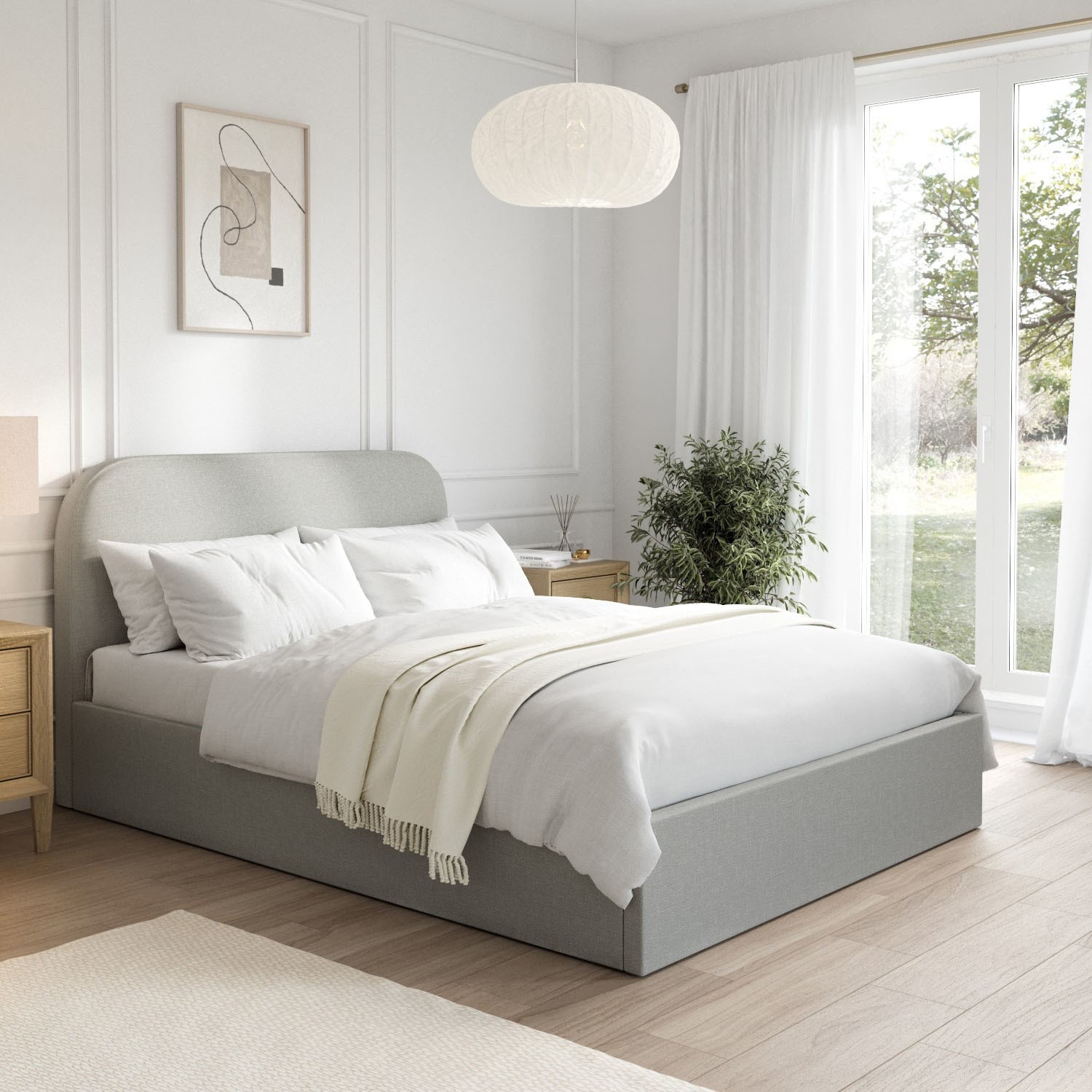 Zara Grey Upholstered Double Ottoman Bed With Curved Headboard