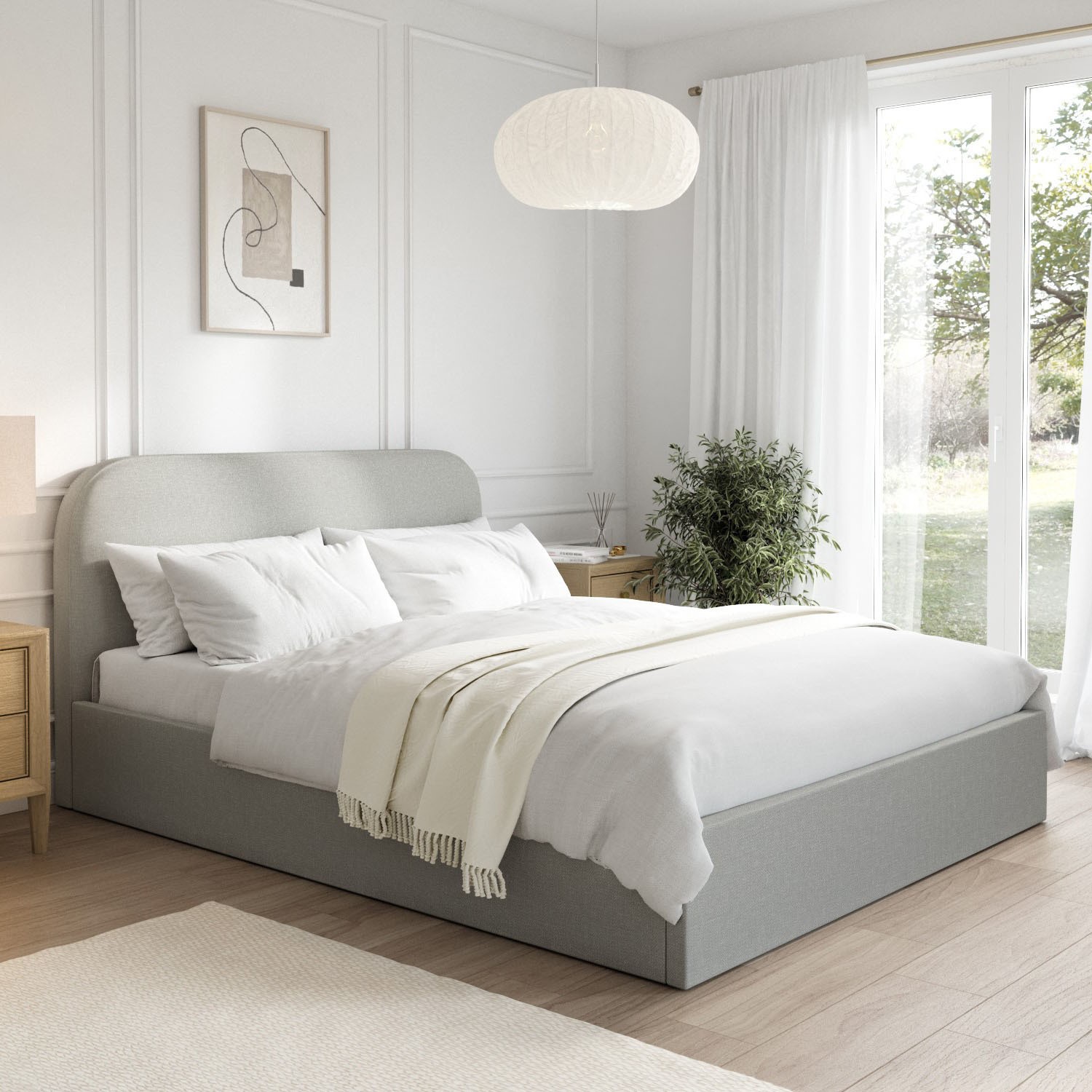 Upholstered King Ottoman Bed Curved Headboard