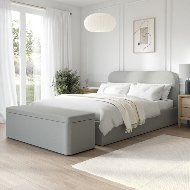 Grey Upholstered King Size Ottoman Bed Frame - Zara