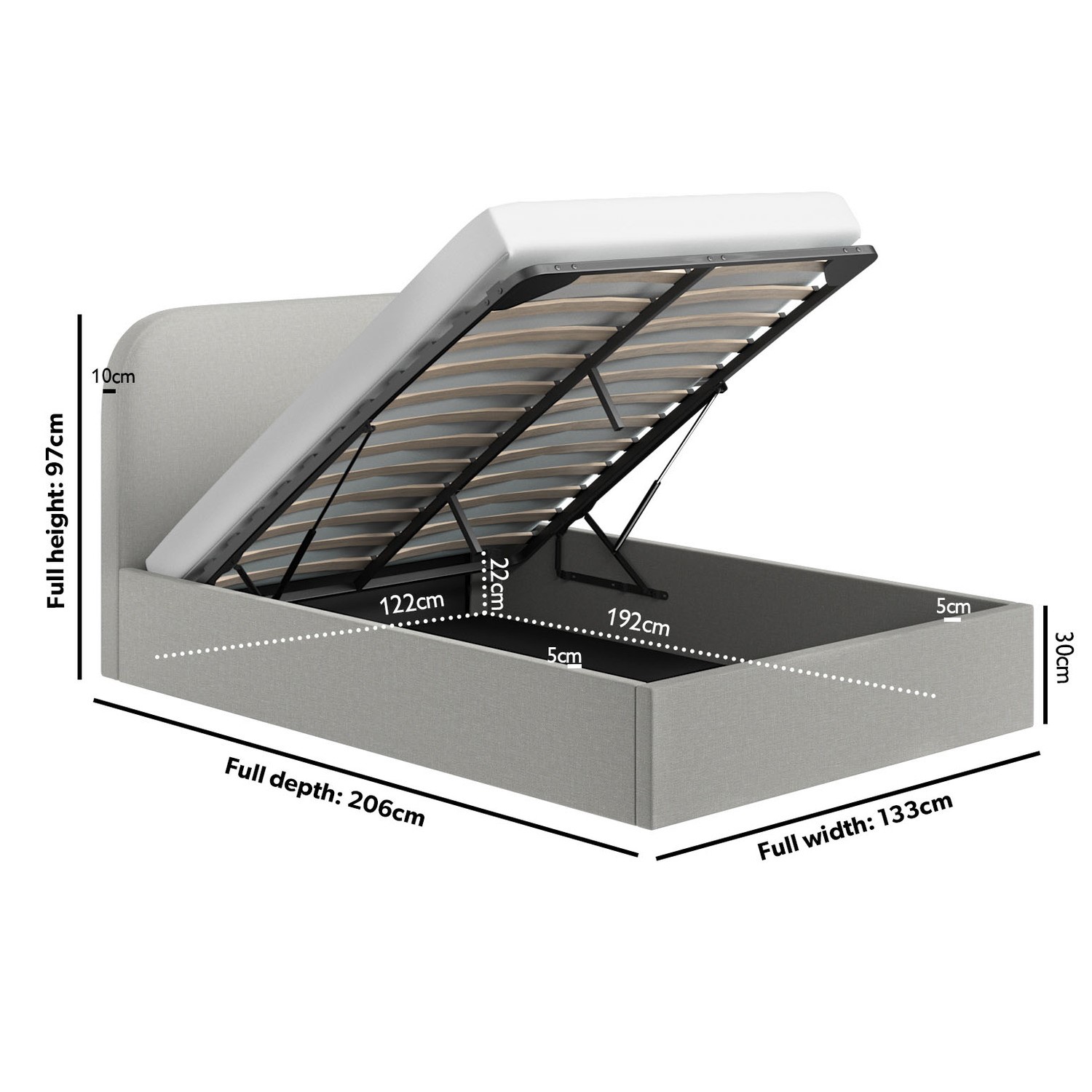 Grey Fabric Small Double Ottoman Bed Frame - Zara - Furniture123