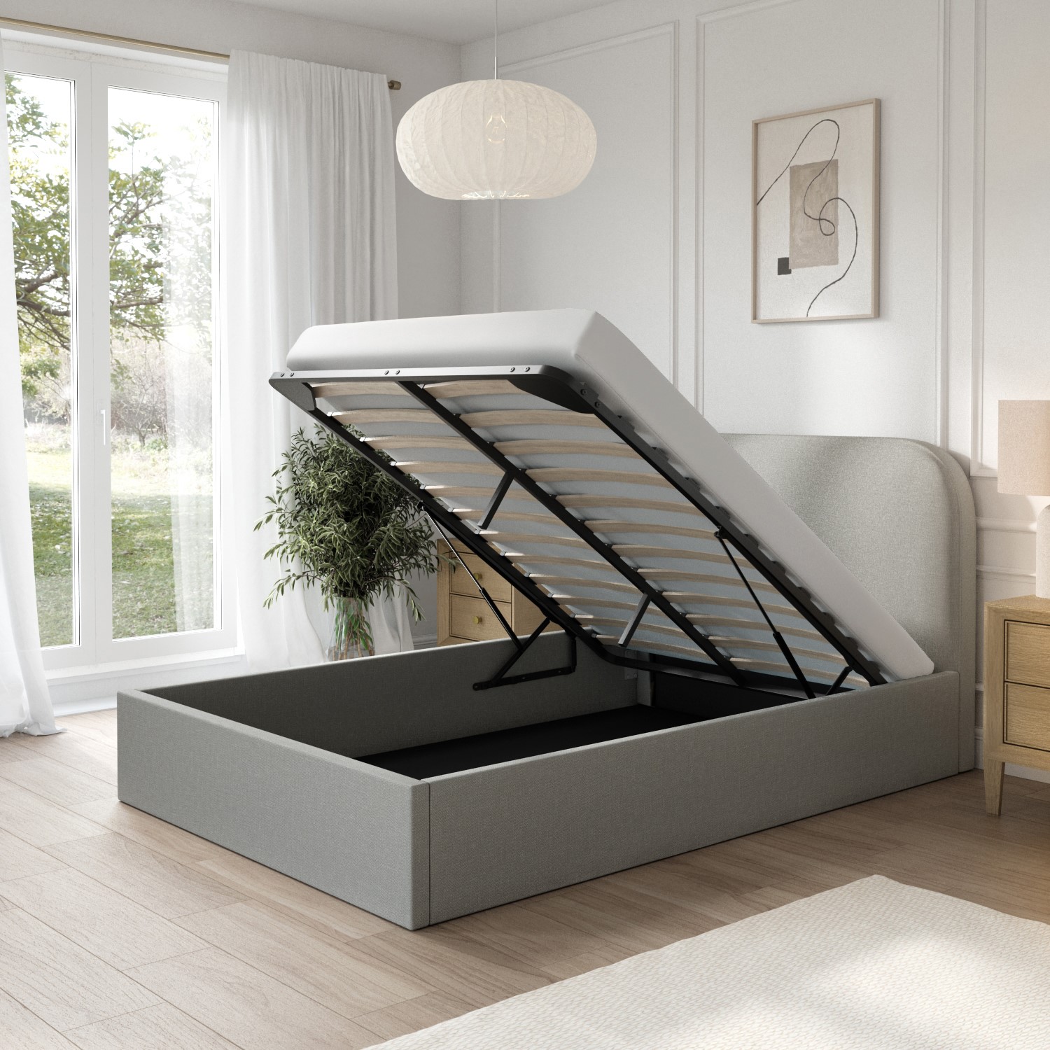 Grey Upholstered Small Double Ottoman Bed with Curved Headboard - Zara ...