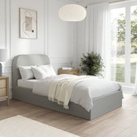 GRADE A1 - Grey Upholstered Small Double Bed Frame with Curved Headboard - Zara GRADE A1 - Grey Upholstered Small Double Bed Frame with Curved Headboard - Zara