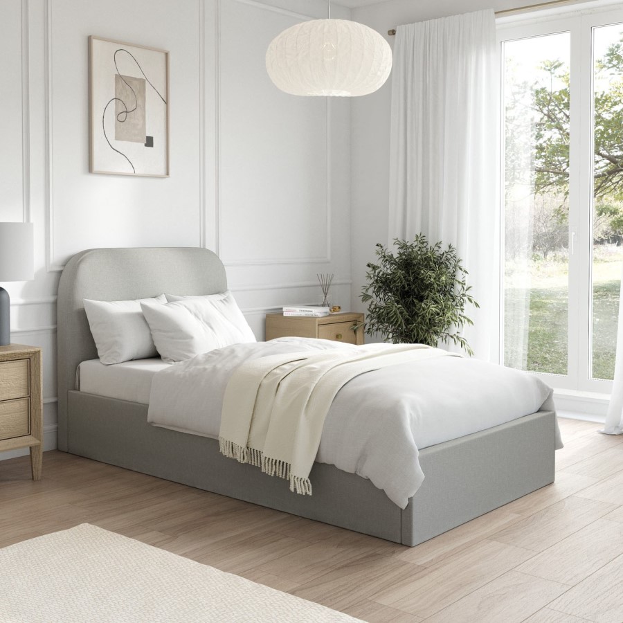 GRADE A1 - Grey Upholstered Small Double Bed Frame with Curved Headboard - Zara