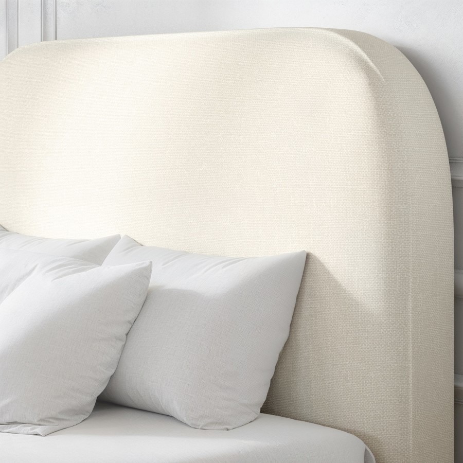 Cream Upholstered King Size Ottoman Bed with Curved Headboard - Zara