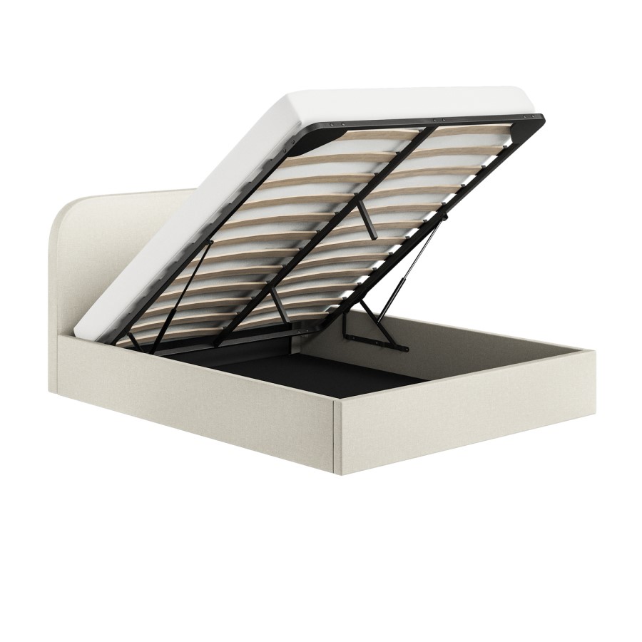 Cream Upholstered King Size Ottoman Bed with Curved Headboard - Zara