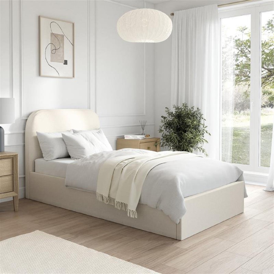 Cream Fabric Single Ottoman Bed Frame - Zara
