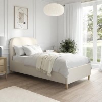 Cream Upholstered Single Bed Frame with Curved Headboard - Zara Cream Upholstered Single Bed Frame with Curved Headboard - Zara
