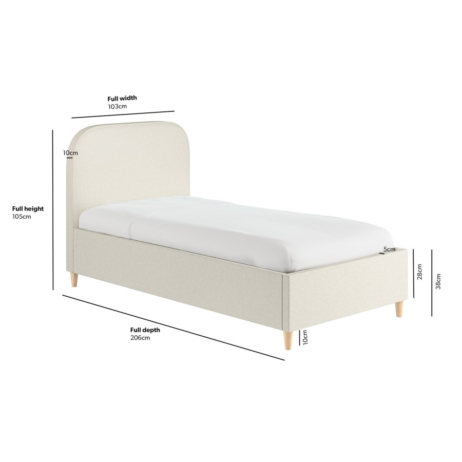 Cream Upholstered Single Bed Frame with Curved Headboard - Zara
