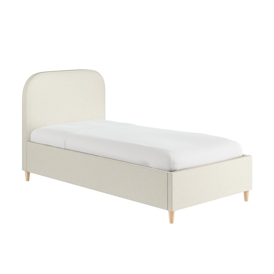 Cream Upholstered Single Bed Frame with Curved Headboard - Zara