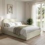 Cream and Sage Striped Double Ottoman Bed With Curved Headboard - Zara
