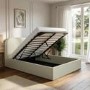 Cream and Sage Striped Double Ottoman Bed With Curved Headboard - Zara
