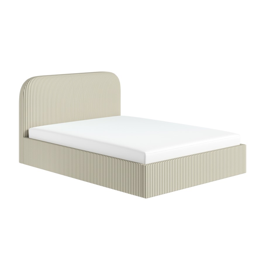 Cream and Sage Striped Double Ottoman Bed With Curved Headboard - Zara