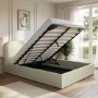Cream and Sage Striped King Size Ottoman Bed With Curved Headboard - Zara