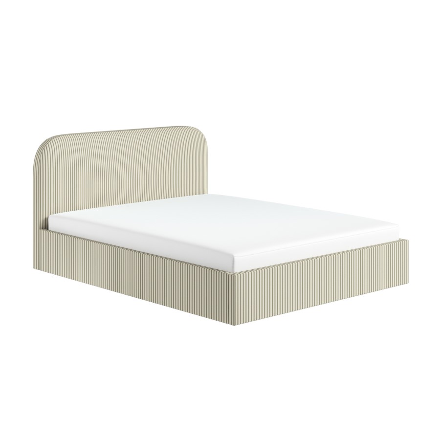 Cream and Sage Striped King Size Ottoman Bed With Curved Headboard - Zara