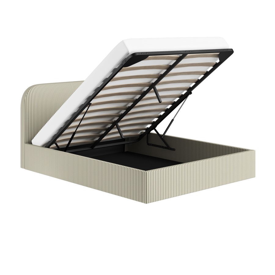 Cream and Sage Striped King Size Ottoman Bed With Curved Headboard - Zara
