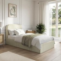 Cream and Sage Striped Single Ottoman Bed With Curved Headboard - Zara
