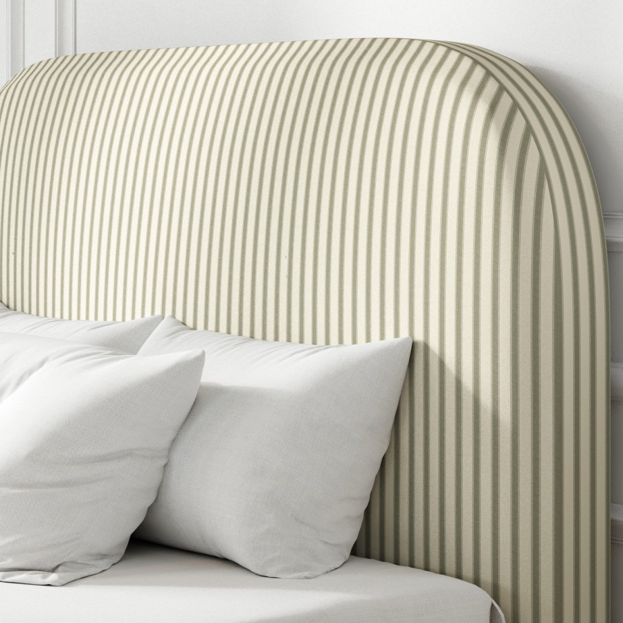 Cream and Sage Striped Single Ottoman Bed With Curved Headboard - Zara