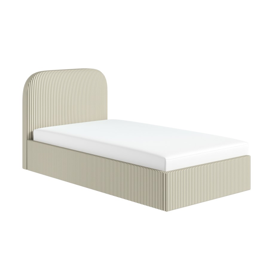 Cream and Sage Striped Single Ottoman Bed With Curved Headboard - Zara
