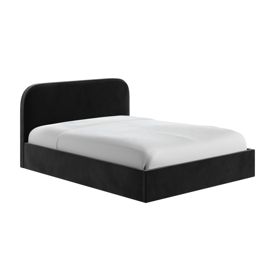 Black Velvet Upholstered King Ottoman Bed with Curved Headboard - Zara