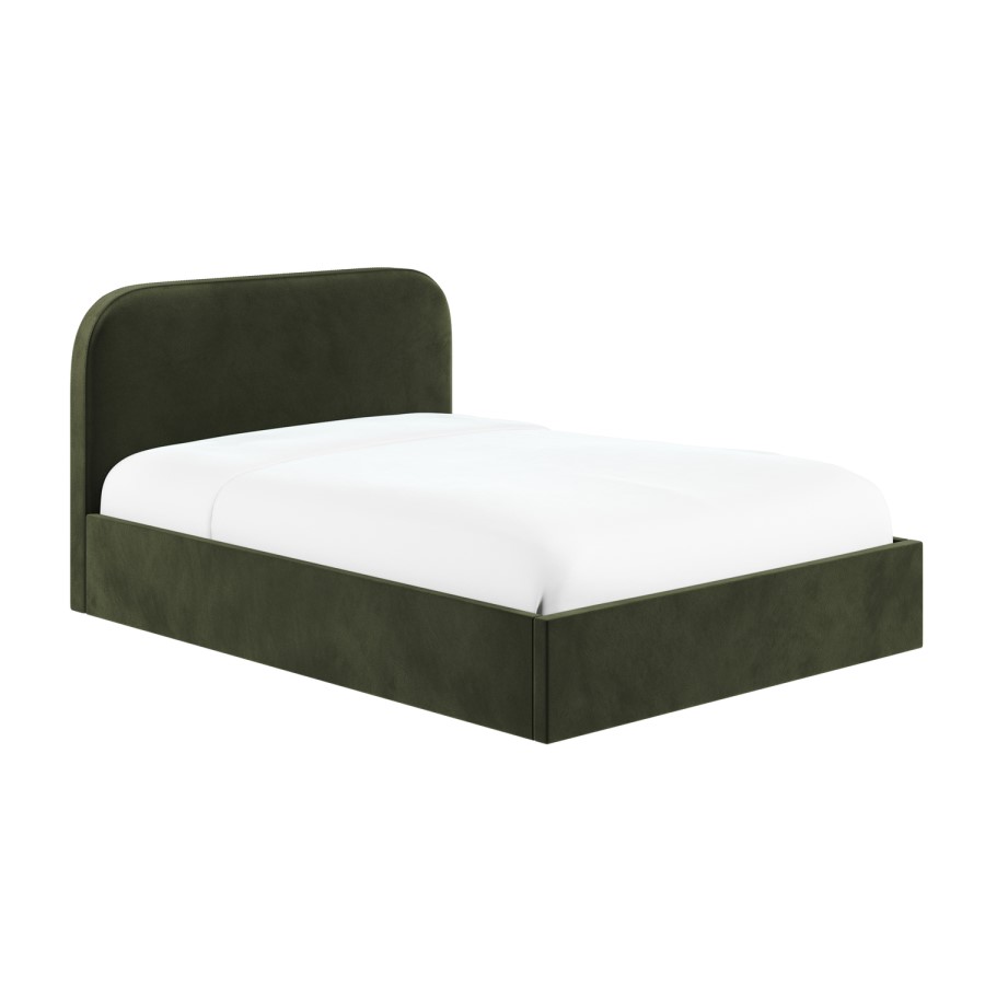 Green Upholstered Double Ottoman Bed with Curved Headboard - Zara