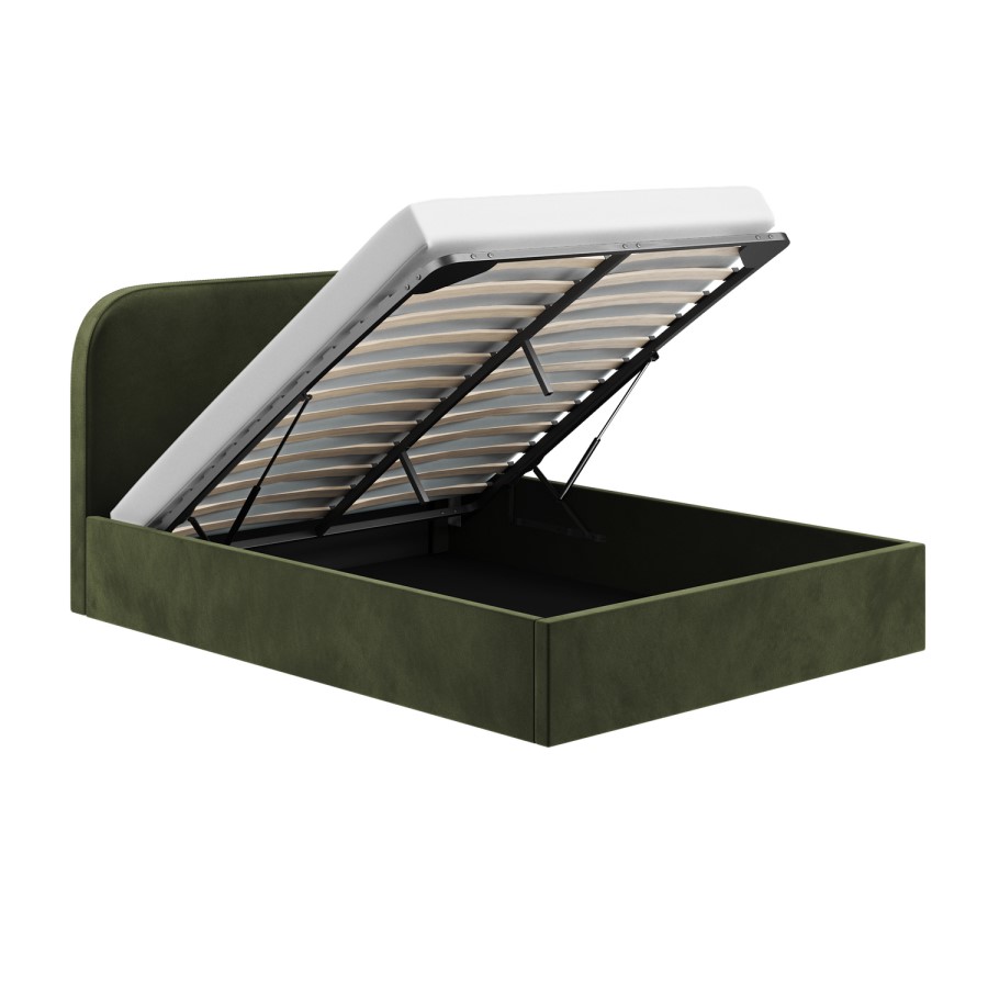 Green Upholstered Double Ottoman Bed with Curved Headboard - Zara