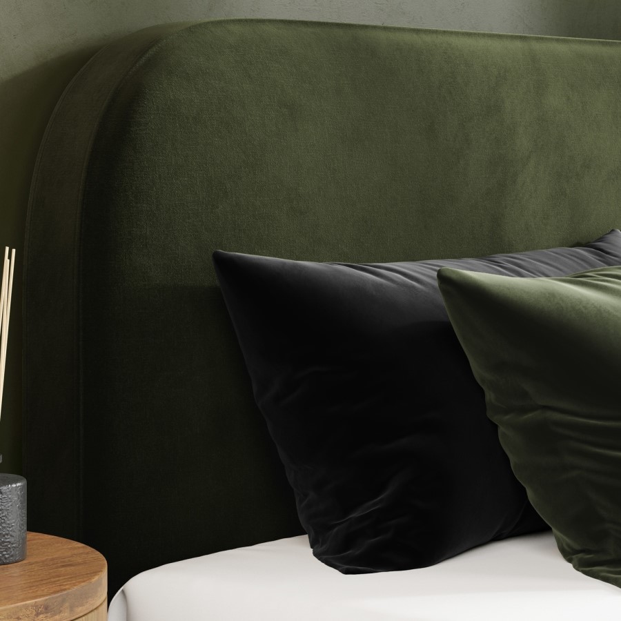 Green Upholstered King Ottoman Bed with Curved Headboard - Zara
