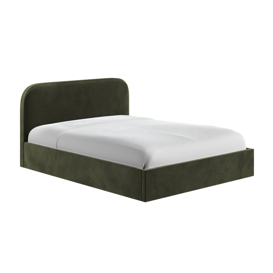 Green Upholstered King Ottoman Bed with Curved Headboard - Zara