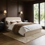 Beige Upholstered Double Ottoman Bed with Curved Headboard - Zara