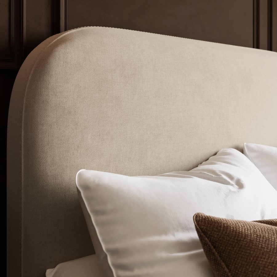 Beige Upholstered King Size Ottoman Bed with Curved Headboard - Zara