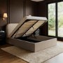 Beige Upholstered Small Double Ottoman Bed with Curved Headboard - Zara