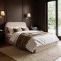 Beige Upholstered Single Ottoman Bed with Curved Headboard - Zara