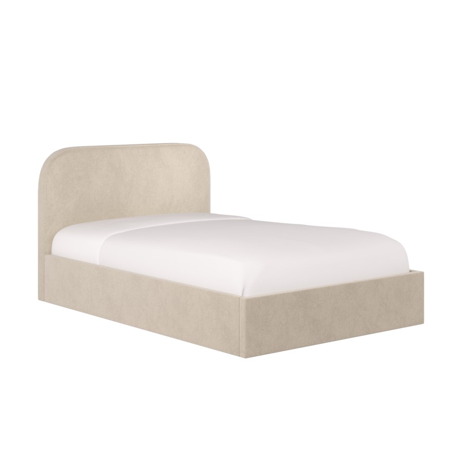 Beige Upholstered Single Ottoman Bed with Curved Headboard - Zara