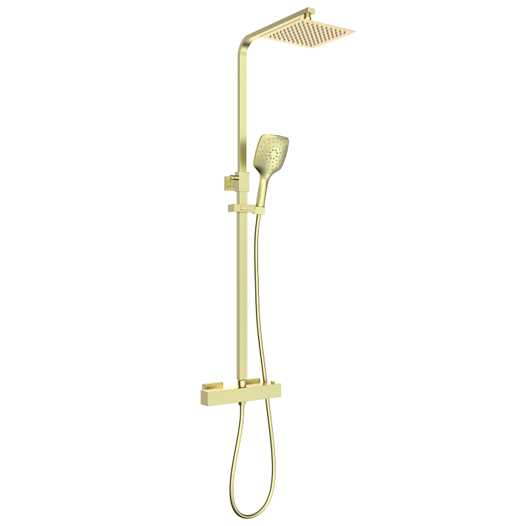 Brushed Brass Thermostatic Mixer Shower Set with Square Overhead & Hand Shower - Zana