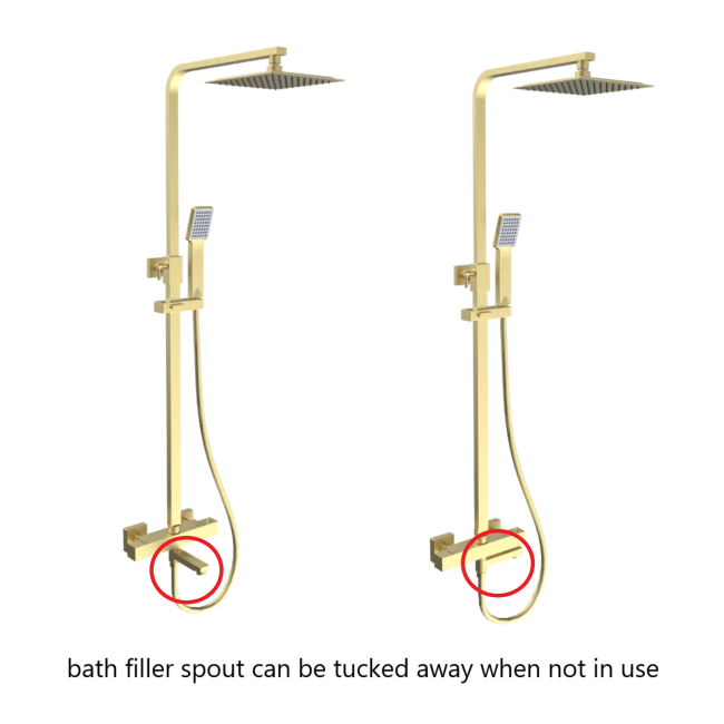 Brushed Brass Square Thermostatic Bar Bath Mixer Shower Set with Slide Rail Kit & Hand Shower - Zana